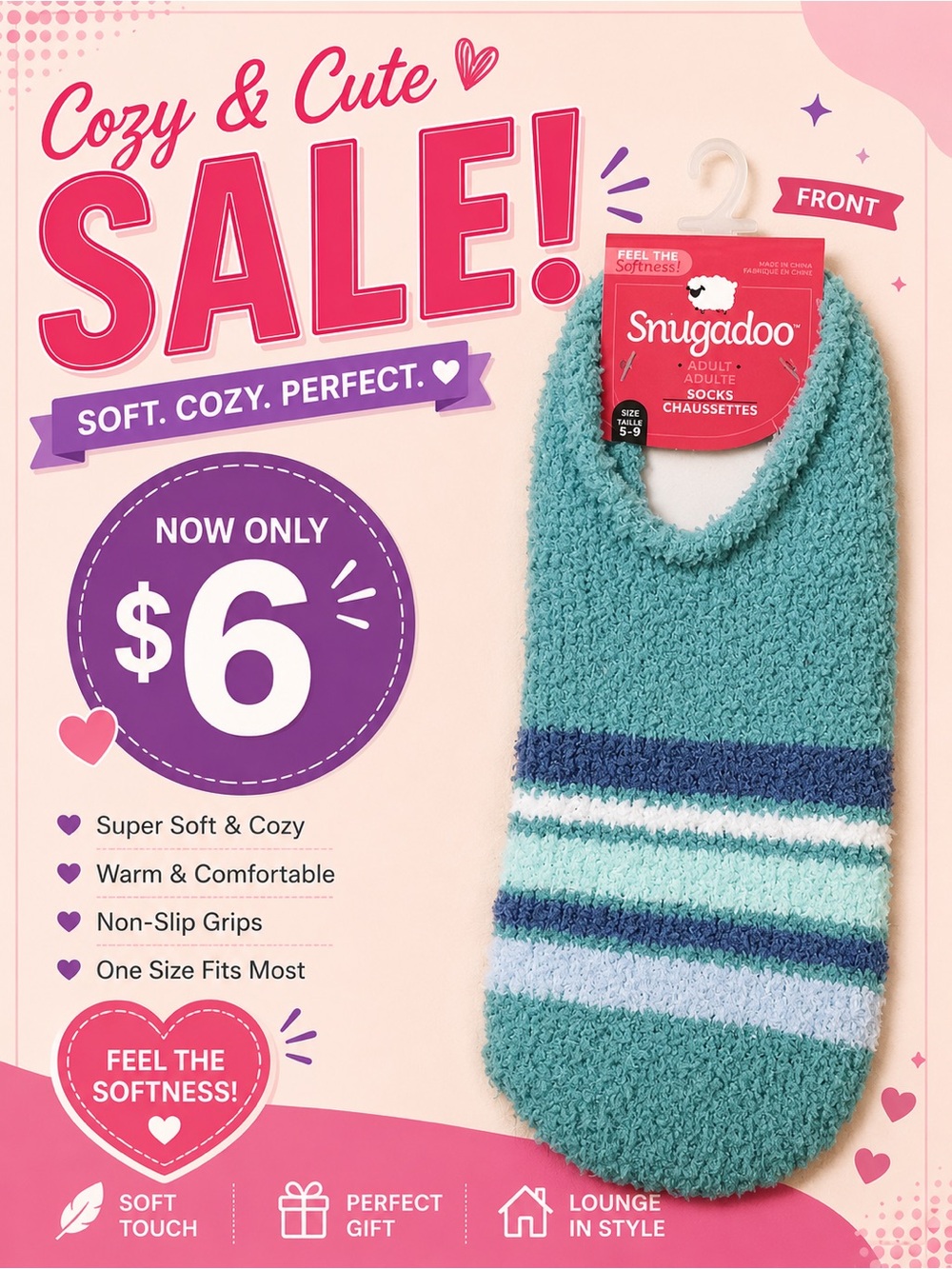 🩷. 1286. Snugadoo socks
